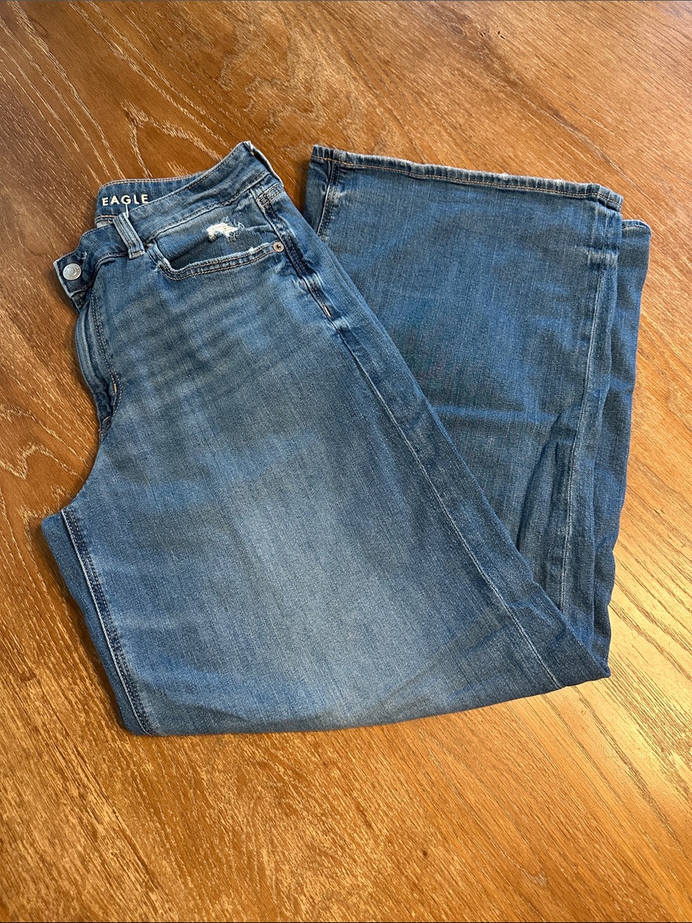 American Eagle Mid Wash Low Rise Baggy Wide Leg  Jeans